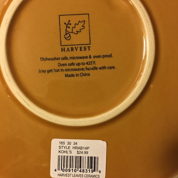 Pumpkin Pie Plate Fall Thanksgiving Autumn Dish Kohls Leaves Ceramic 11.5" NEW - Picture 2 of 3